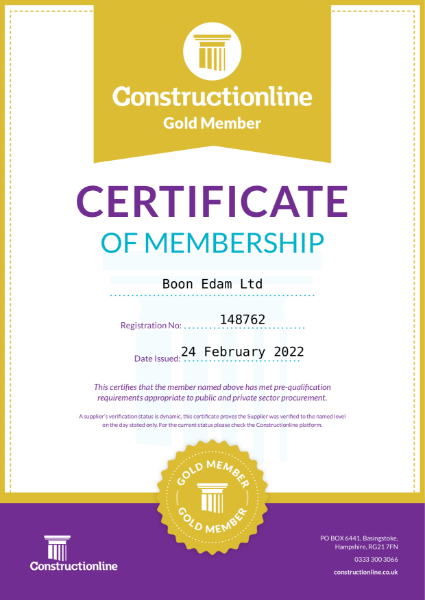 Constructionline Gold Member Certificate