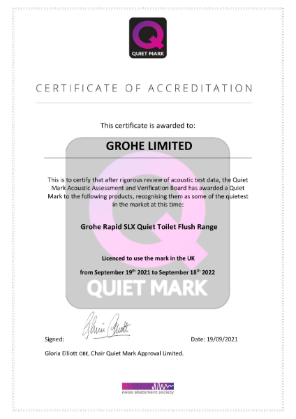 Quiet Mark Approval - GROHE Rapid SLX installation system for wall-hung toilets