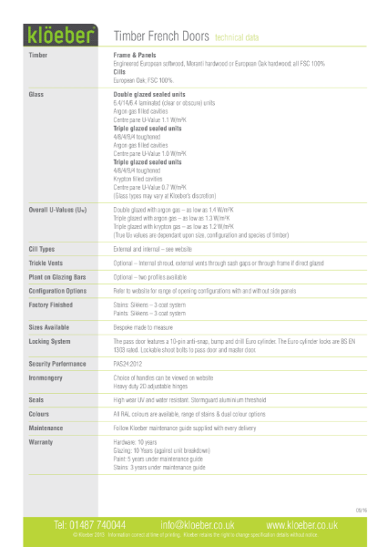 Data Sheet: Timber French door