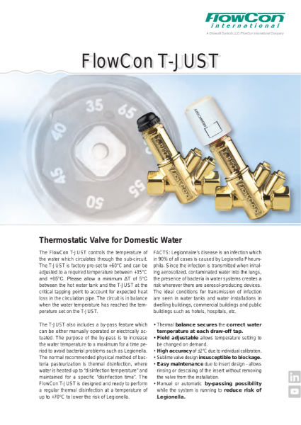 FlowCon T-Just Thermostatic Valve for Domestic Water