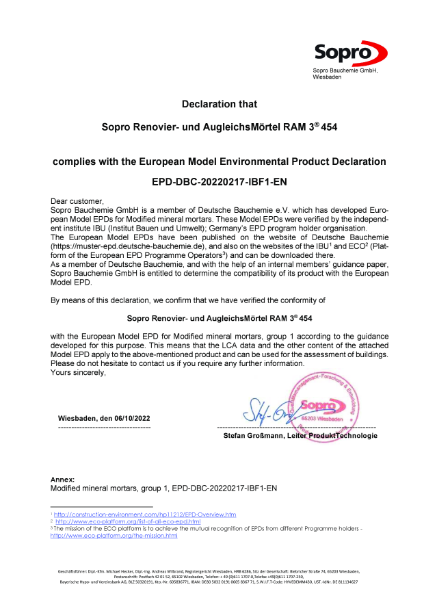 EPD_Sopro RAM 3® 454 – Renovation and Levelling Mortar