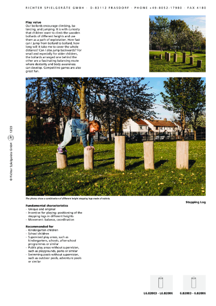 Timberplay Balancing Equipment - Stepping Logs - Datasheet