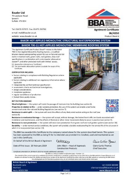 Certificate: Hot Melt Waterproofing Systems 06/4350
