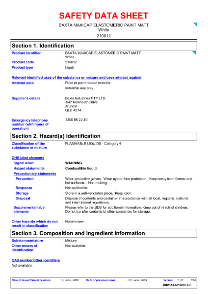 Baxta Maxicap Elastomeric Paint Matt Safety Data Sheet