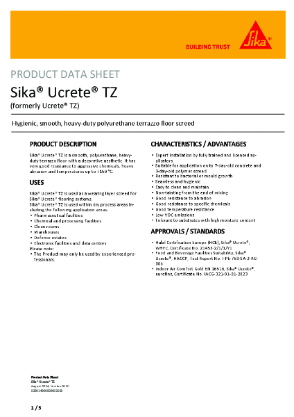 Sika® Ucrete® TZ Product Data Sheet