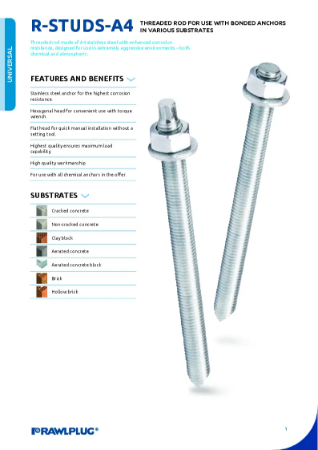 R Studs A4 Stainless Steel - Data Sheet
