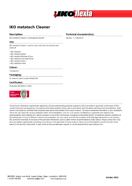 Technical Data Sheet (TDS) - IKO metatech Cleaner