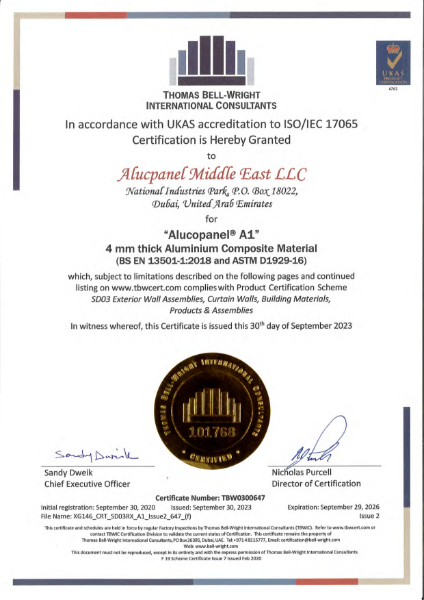 Reaction to Fire Test for A1 ACM cladding material