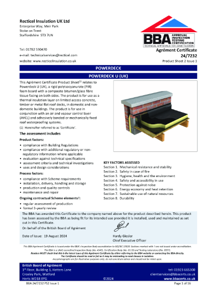 BBA Certificate 24/7232 Powerdeck U