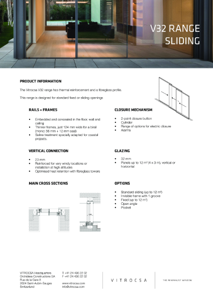 Vitrocsa V32 RANGE Sliding Window System Data Sheet