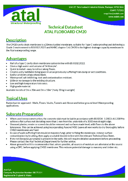 Atal FloBoard CM20 Datasheet
