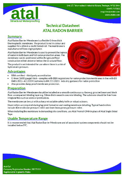 Atal Radon Barrier Datasheet