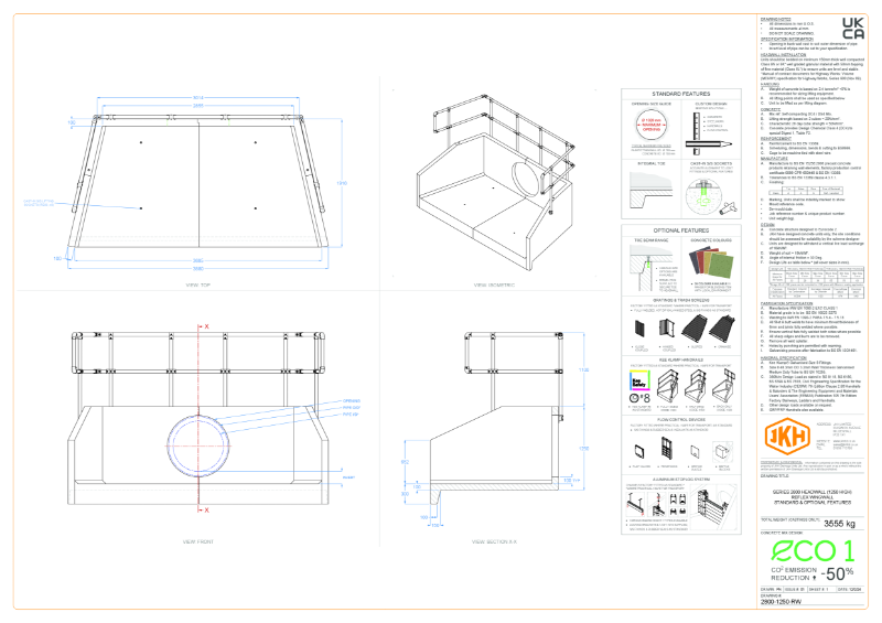 SERIES 2800 HEADWALL (REFLEX WINGWALL, 1250mm HIGH)