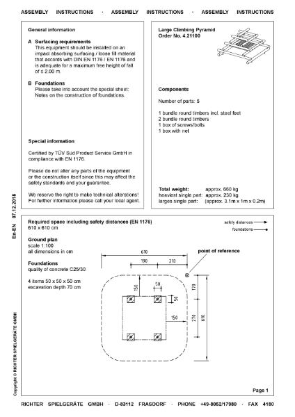 4.21100 - Large Climbing Pyramid with Horizontal Net - Assembly Instructions