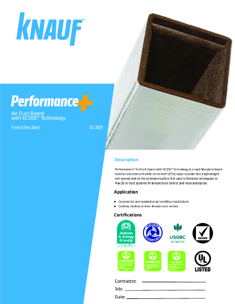 Data Sheet - Performance+™ Air Duct Board
