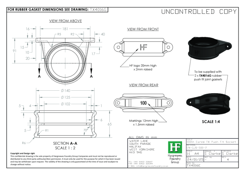 100mm TX Eared Socket Drawing
