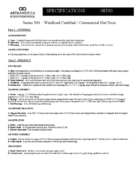 019-300 Series Windload Standard Specs