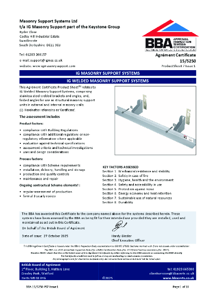 BBA Product Certification - Welded Masonry Support (WMS)