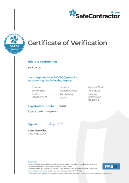 SafePQQ Certificate of Verification – QM3579