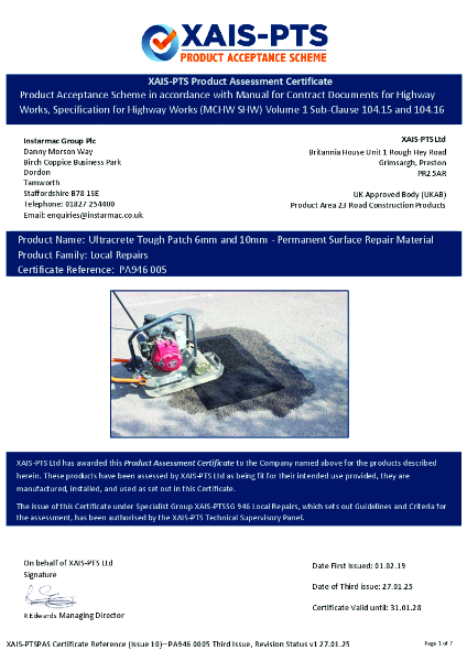 PTSPAS Product Assessment Certificate