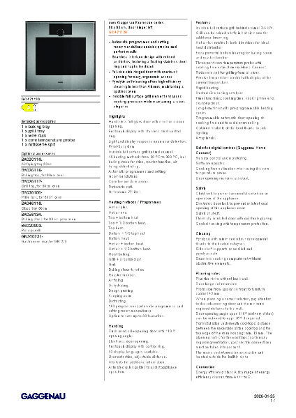 GO471120 Product Specification Sheet