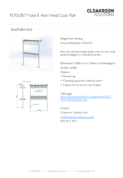 FS70x28-7 Floor Fixed Coat Rail Specification Text