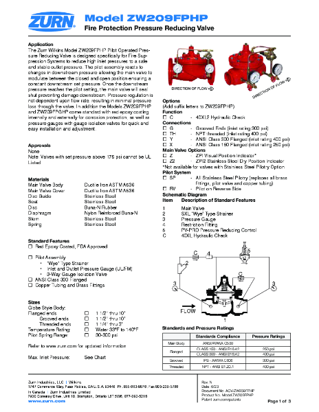 Specification Sheet - ZW209FPHP