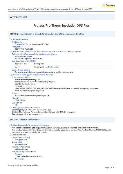 Safety Data Sheet - Proteus Pro-Therm XPS Plus