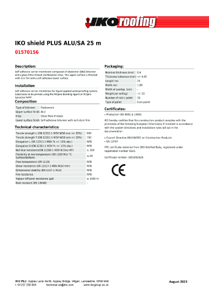 Technical Data Sheet (TDS) - IKO shield PLUS ALU SA