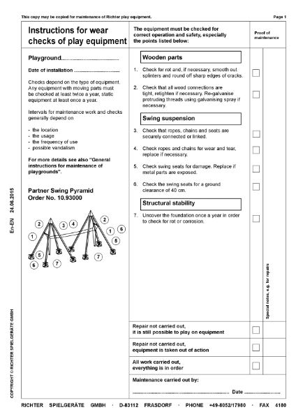 10.93000 - Pyramid Partner Swing - Maintenance Instructions