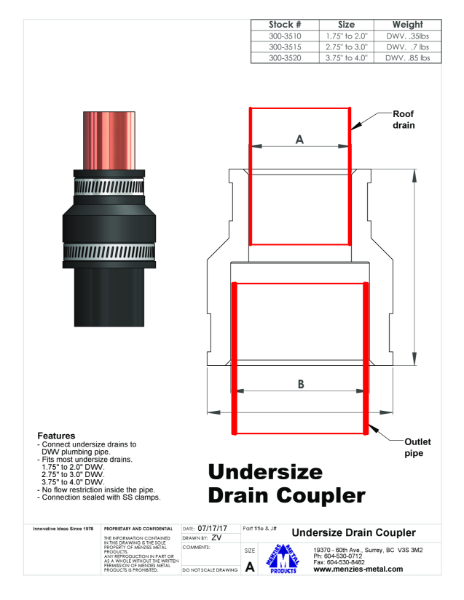 TECHNICAL DRAWING - UNDERSIZE DRAIN COUPLER