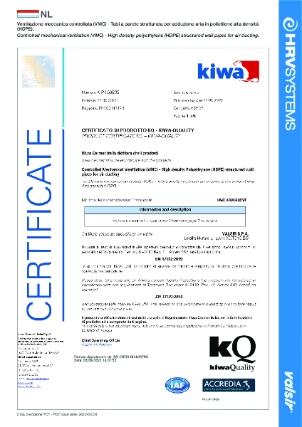 Ariasilent MVHR distribution system KIWA