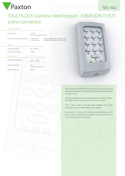 Net2 Proximity Metal Keypad KP75 - MIFARE