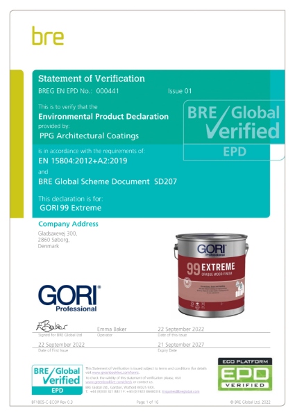 Environmental Product Declaration (EPD) BREG EN EPD No: 000441 Gori 99 Extreme