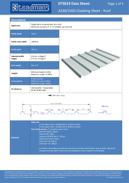 AS30 Cladding Sheet - Roof