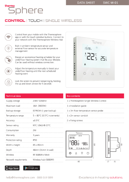 Programmable Control Thermostat (Wireless) - ThermoSphere