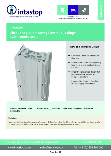 Datasheet - Shrouded Double Swing Hinge