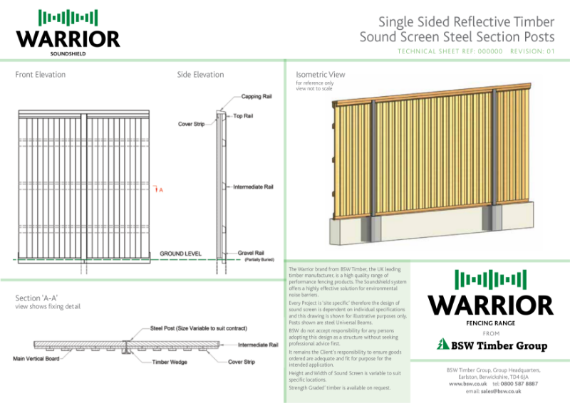 Warrior Technical Drawing - Single sided reflective sound screen