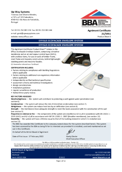 BBA Certificate 21/5951 - Effisus Ecofacade Envelope FR
