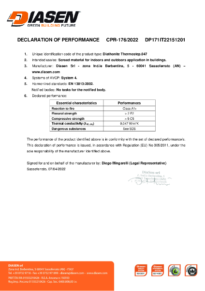 Diasen Diathonite Thermostep.047 Declaration of Performance (DOP) EN 13813 (CE)