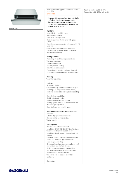 GW051190 Product Specification Sheet