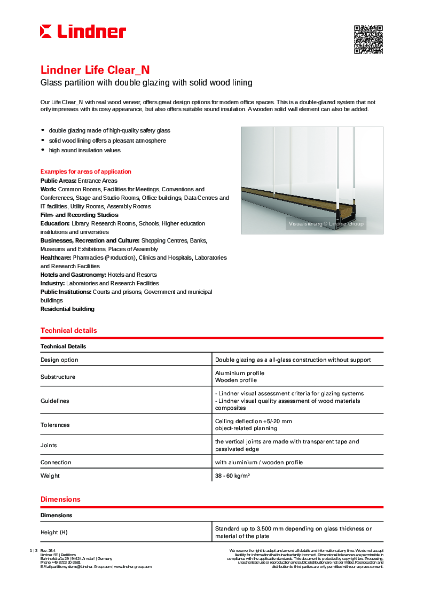 Lindner Life Clear_N - Data sheet