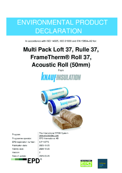  Knauf Insulation Multi Pack Loft 37, Rulle 37, FrameTherm® Roll 37, Acoustic Roll (50mm) EPD UK&I