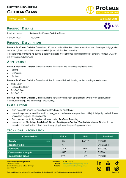 Product Data Sheet - Proteus Pro-Therm Cellular Glass