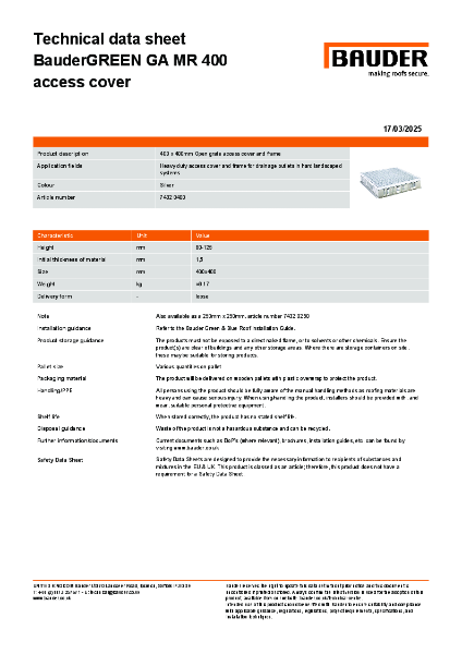 BauderGREEN GA MR 400 Technical Data Sheet