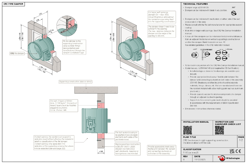 CR2 DW145 compliant installation guide - rigid wall
