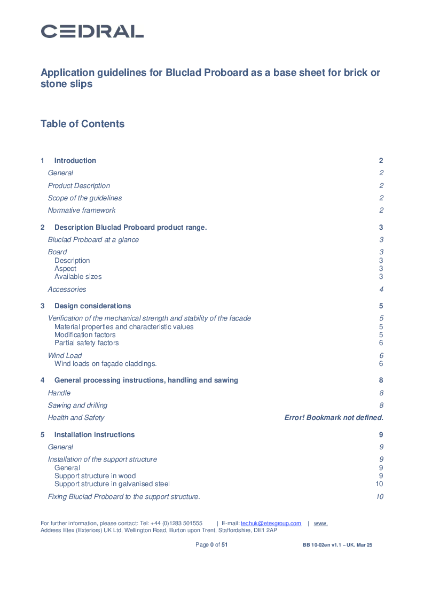 Application guidelines for Bluclad Proboard as a base sheet for brick or stone slips