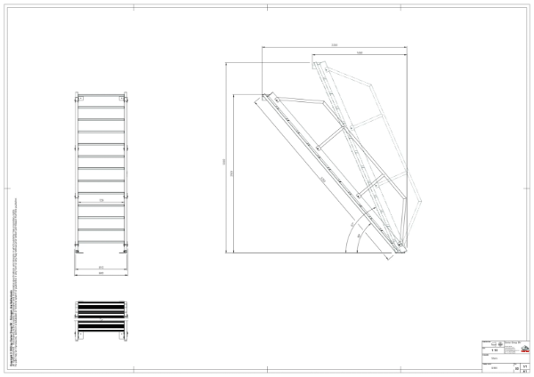 Gorter Fixed stairs GS50 - Floor heights from 2500 - 3000 – Technical 2D Drawing