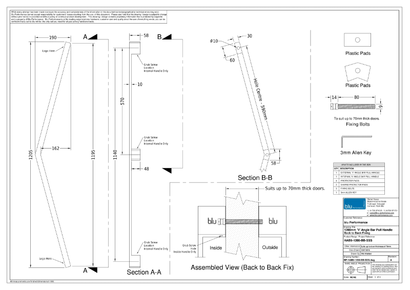 BLU™ - HAB9 'V' Style Pull Handle Back to Back Fix
