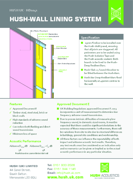 HD1041 Hush Acoustic Wall Lining System